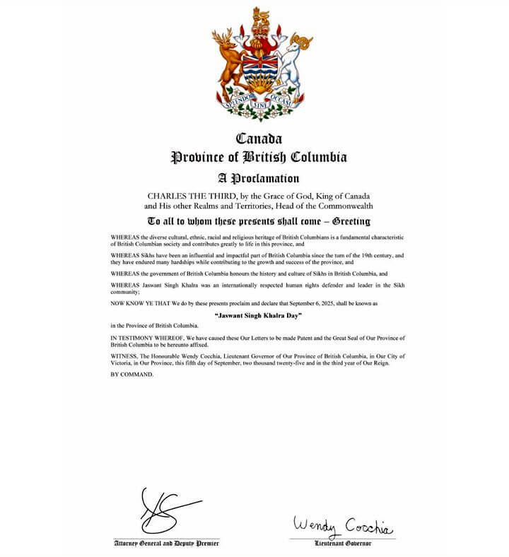 Jaswant Singh Khalra Day Canada 2025 Sikh Human Rights Activist